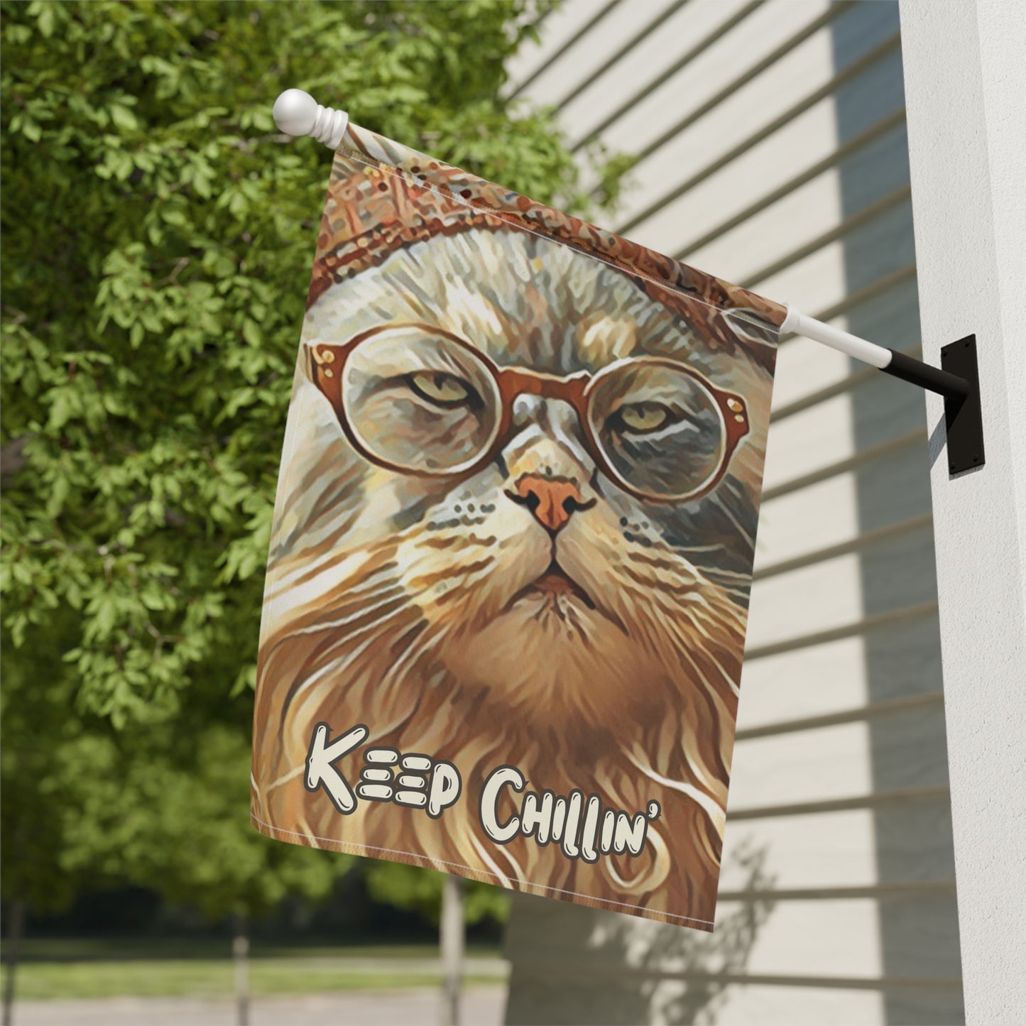 Keep Chillin' Cat in Glasses 2-Sided Garden & House Flag/Banner