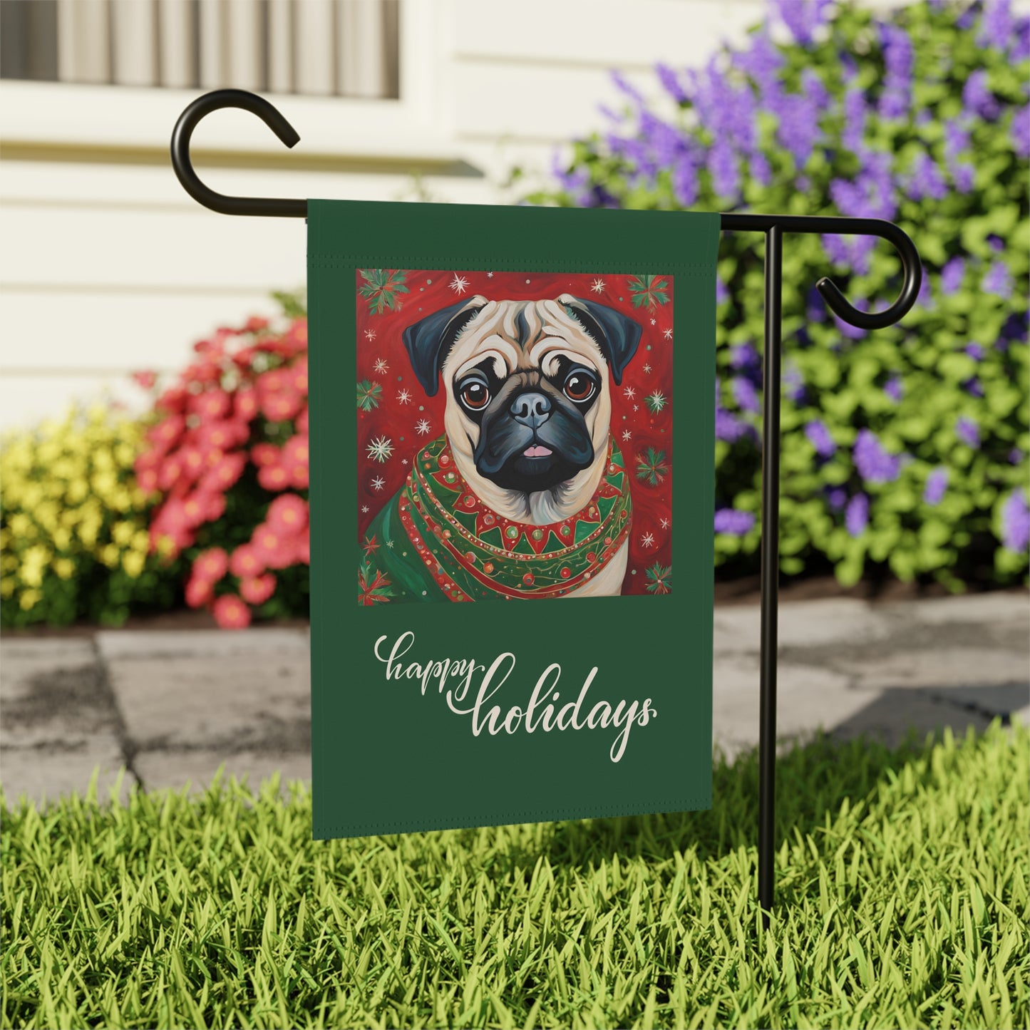 Pug Happy Holidays 2-Sided Garden & House Flag/Banner