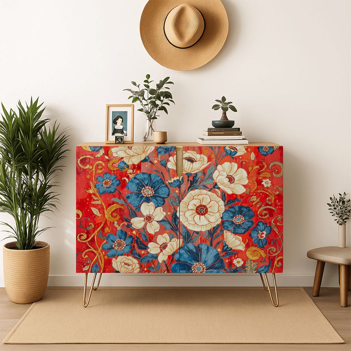 Floral Wooden Storage Cabinet (Made in USA)