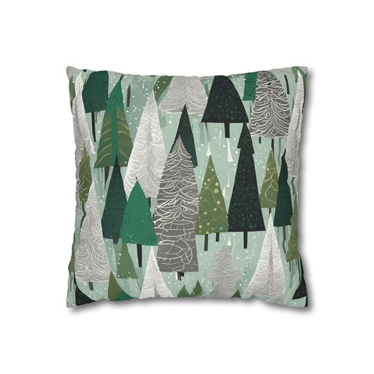 Mint Trees Square Poly Canvas Pillowcase