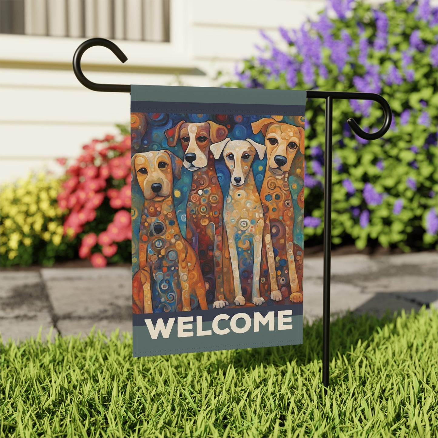 Canine Quartet Welcome 2-Sided Garden & House Flag/Banner