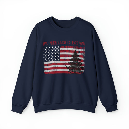 American Flag Make America Merry & Bright Again Unisex Heavy Blend™ Crewneck Sweatshirt