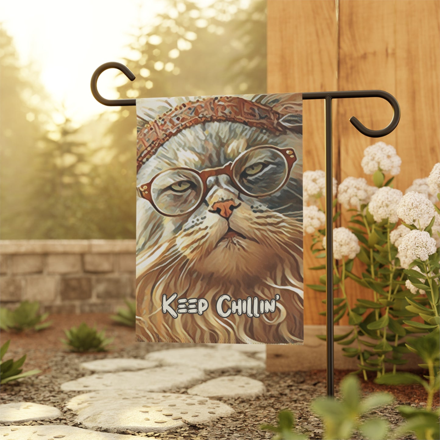 Keep Chillin' Cat in Glasses 2-Sided Garden & House Flag/Banner