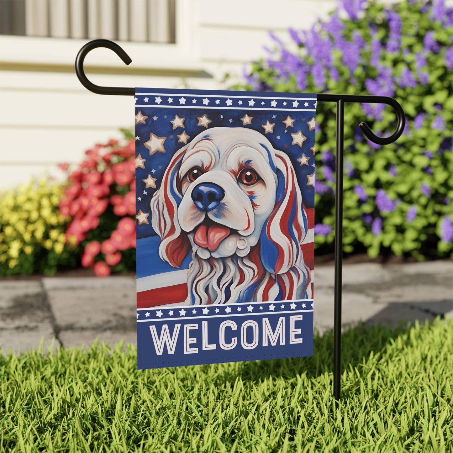 Patriotic Pup Welcome 2-Sided Garden & House Flag/Banner