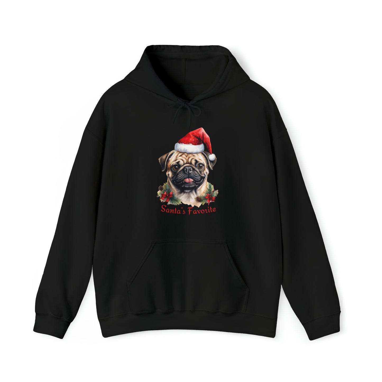 Santa's Favorite Pug in Santa Hat Unisex Heavy Blend™ Hooded Sweatshirt