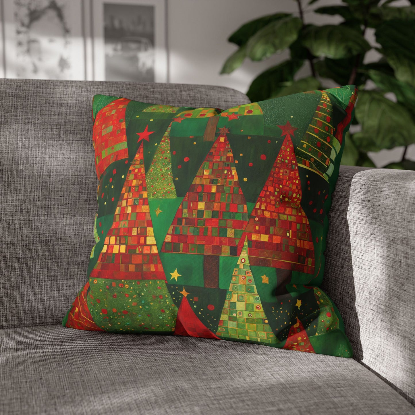 Christmas Tree Forest Square Poly Canvas Pillowcase