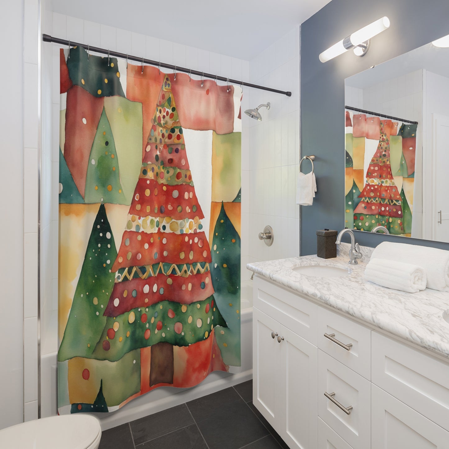 Christmas Tree Abstract Polyester Shower Curtain