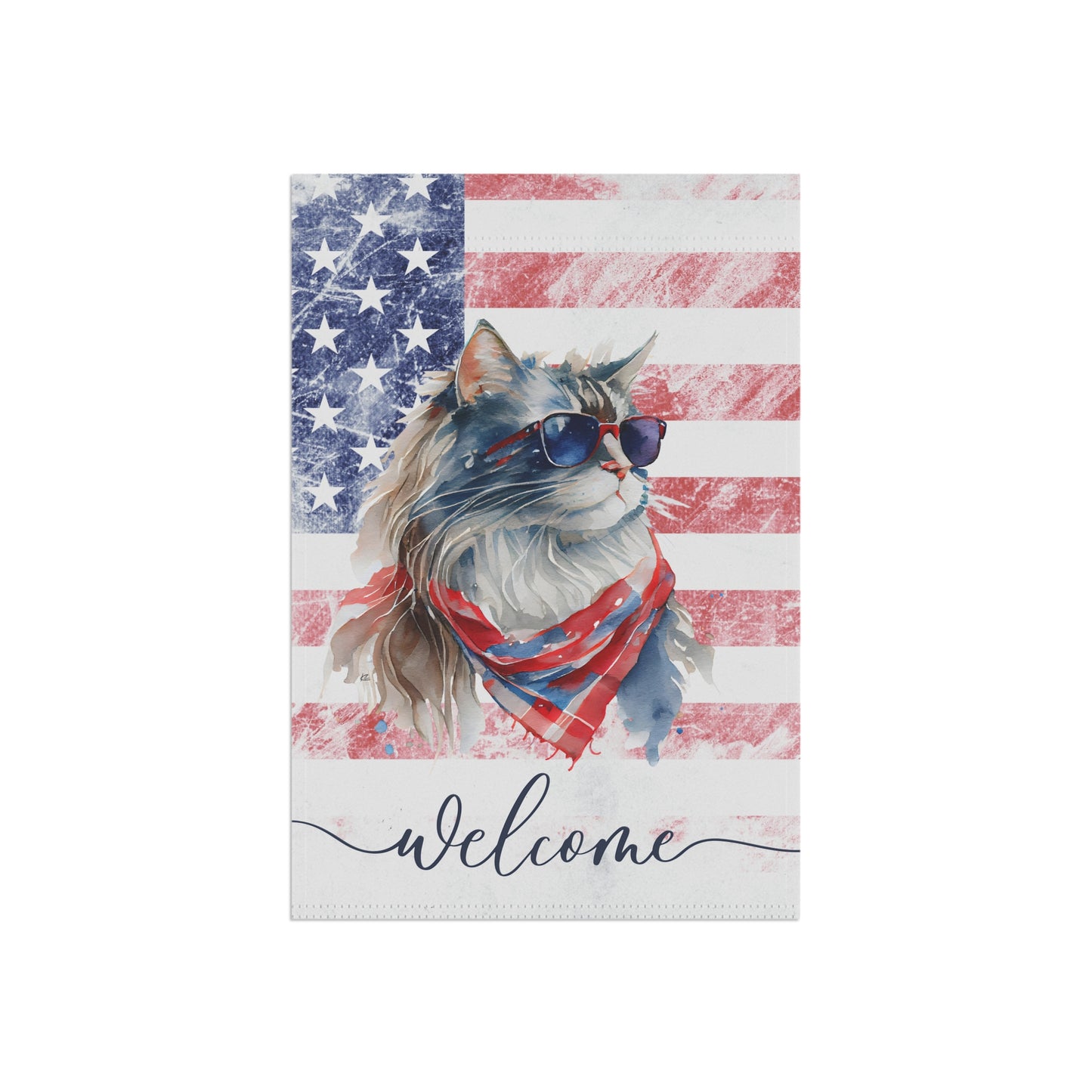 Patriotic Cat in Glasses Welcome 2-Sided Garden & House Flag/Banner