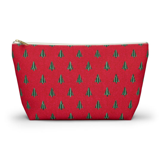 Tiny Tree Print on Red Accessory Pouch w T-bottom