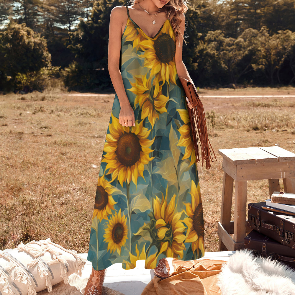 Sunflowers Women's Summer Fashion Maxi Slip Dress