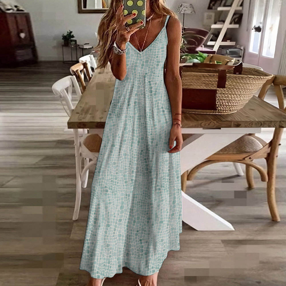 Pastel Crocked Women's Summer Fashion Maxi Slip Dress