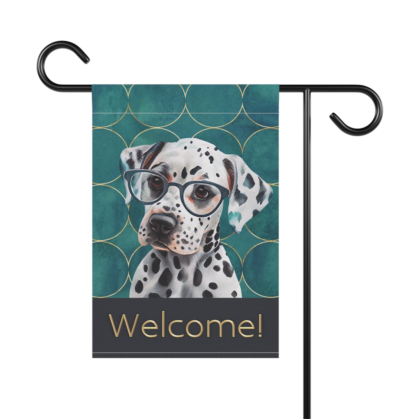 Dalmatian in Glasses Welcome 2-Sided Garden & House Flag/Banner