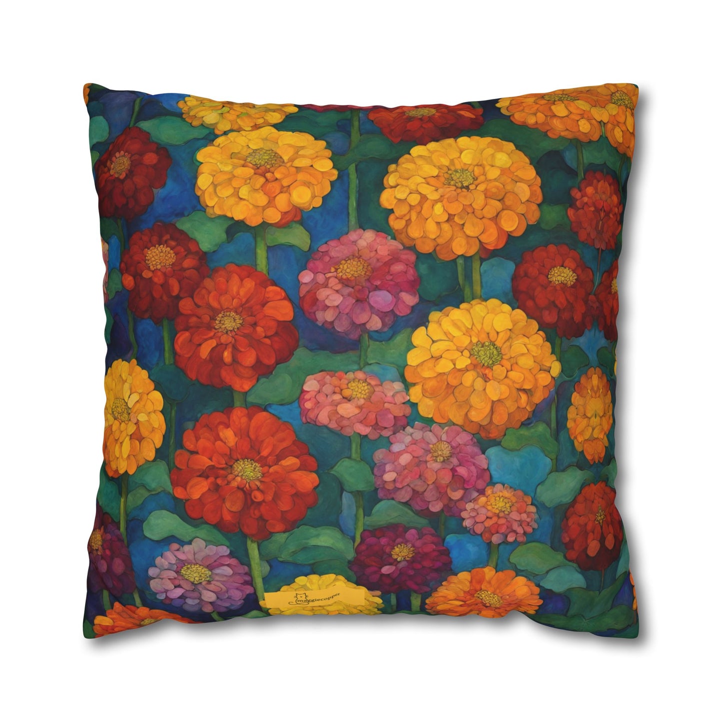 Happy Zinnias Square Poly Canvas Pillowcase