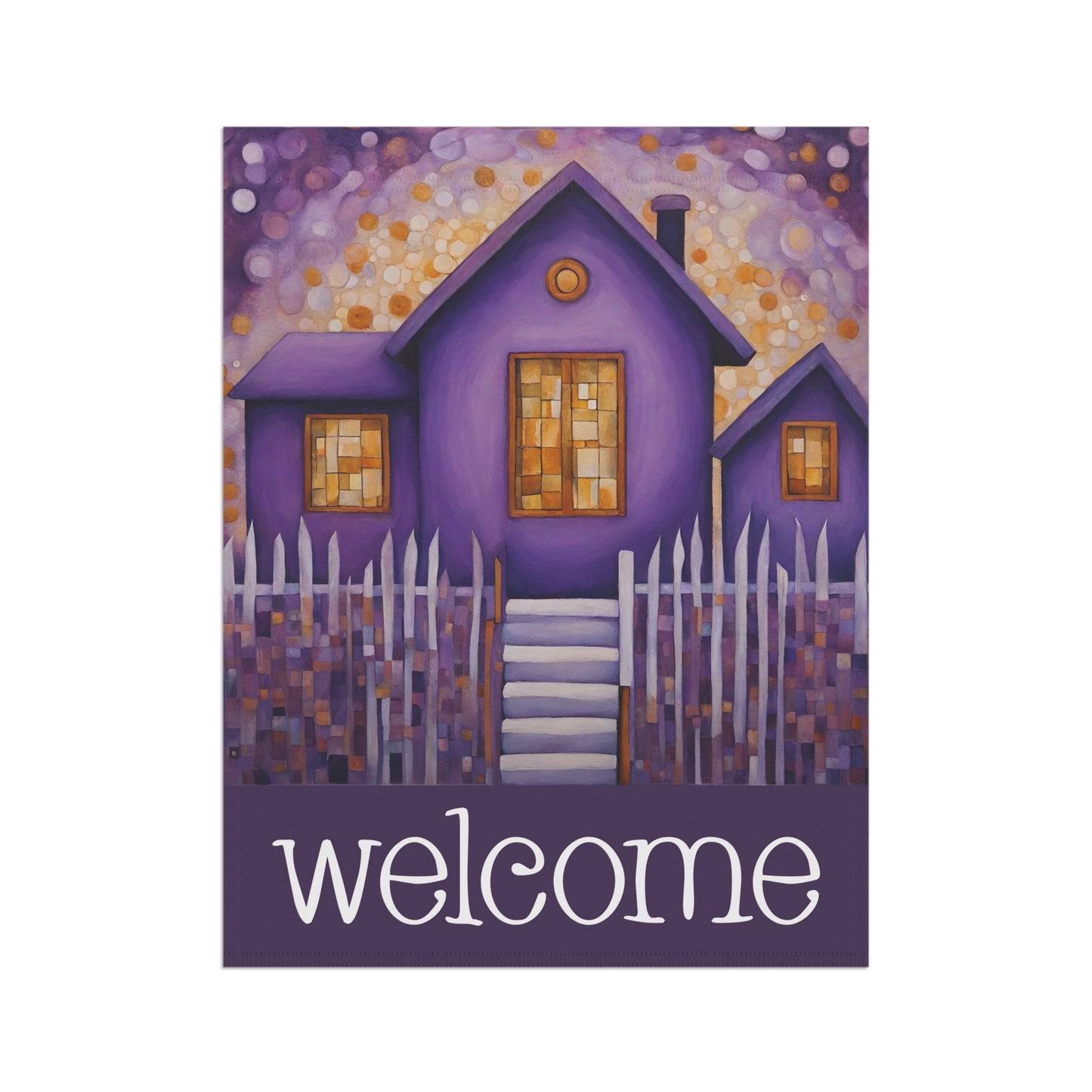 Purple House Welcome 2-Sided Garden & House Flag/Banner