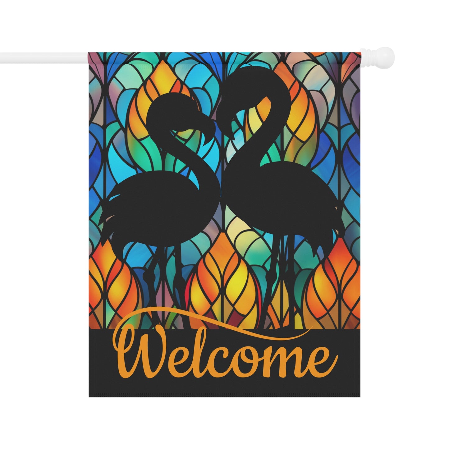 Flamingos on Stained Glass Welcome 2-Sided Garden & House Flag/Banner