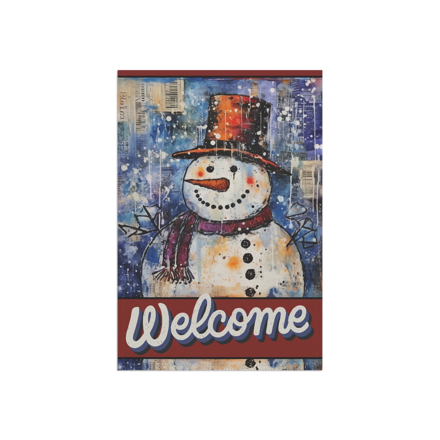 Vintage Snowman Welcome 2-Sided Garden & House Flag/Banner