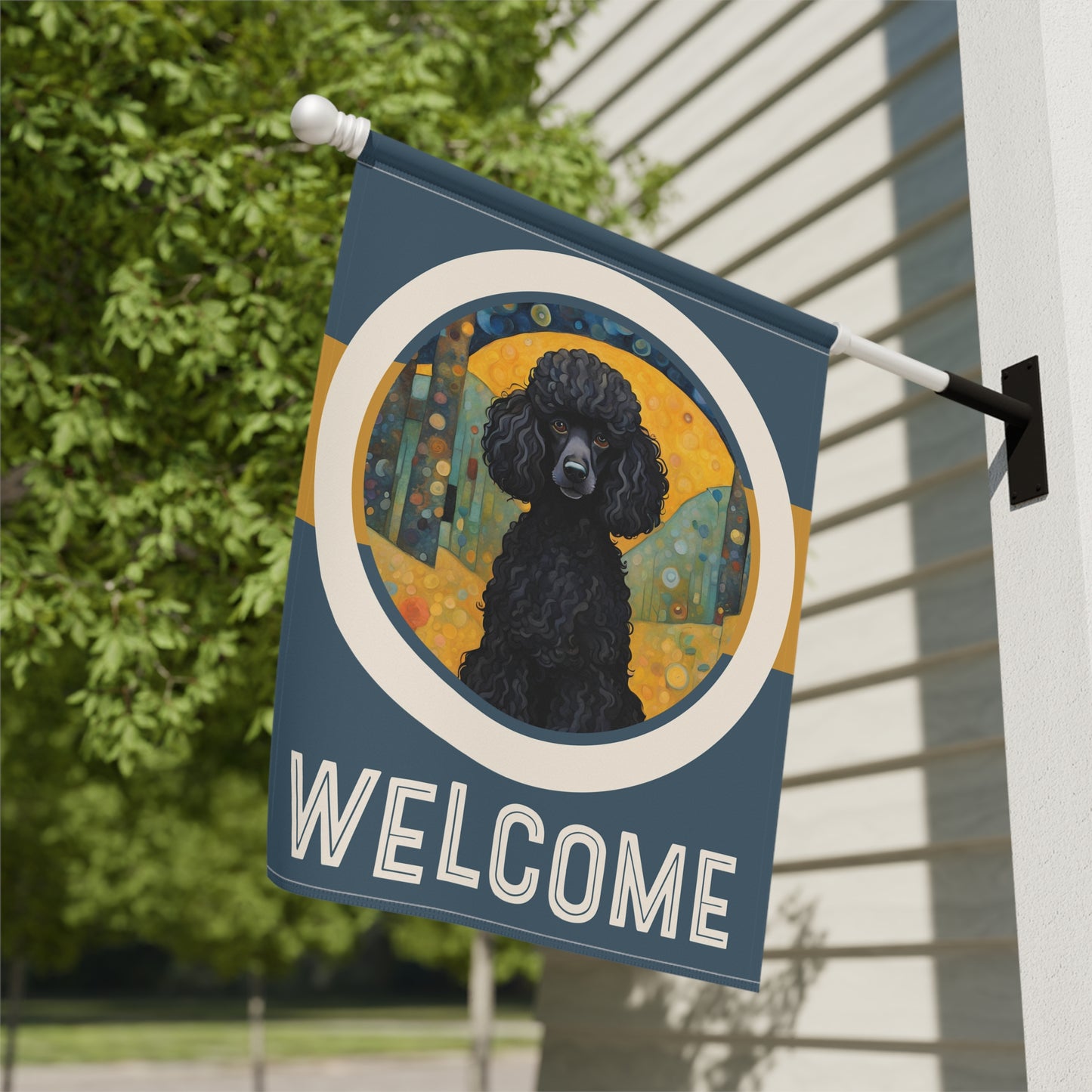 Black Poodle Welcome 2-Sided Garden & House Flag/Banner