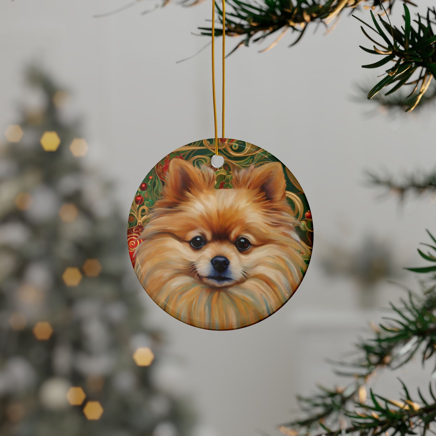 Pomeranian Christmas 3" Ceramic Ornaments, 2-Side Print, (1pc, 10pcs)