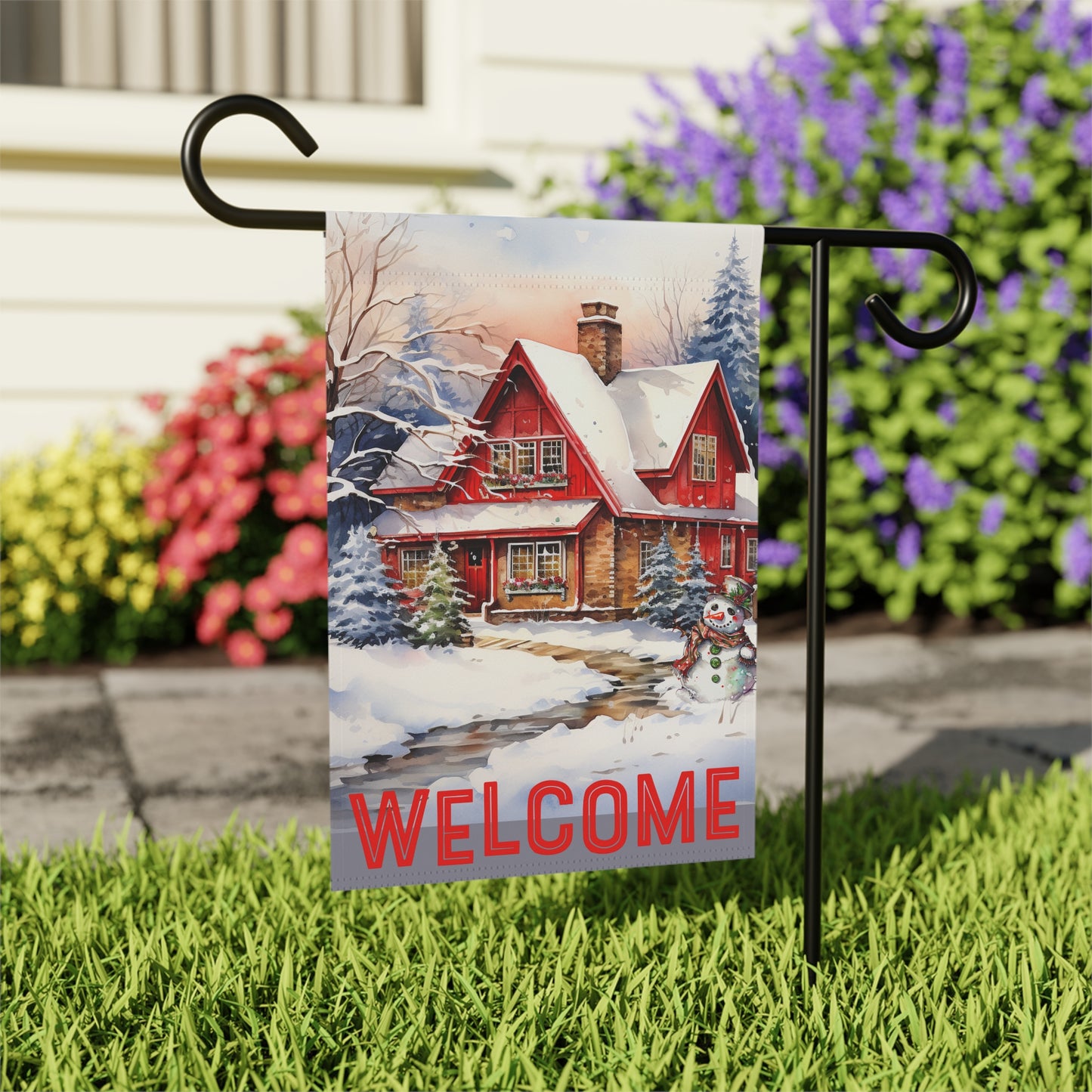 Winter Home Snowman Welcome 2-Sided Garden & House Banner