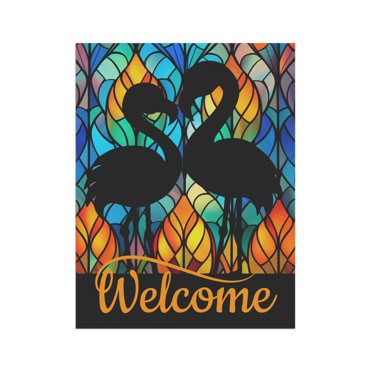 Flamingos on Stained Glass Welcome 2-Sided Garden & House Flag/Banner