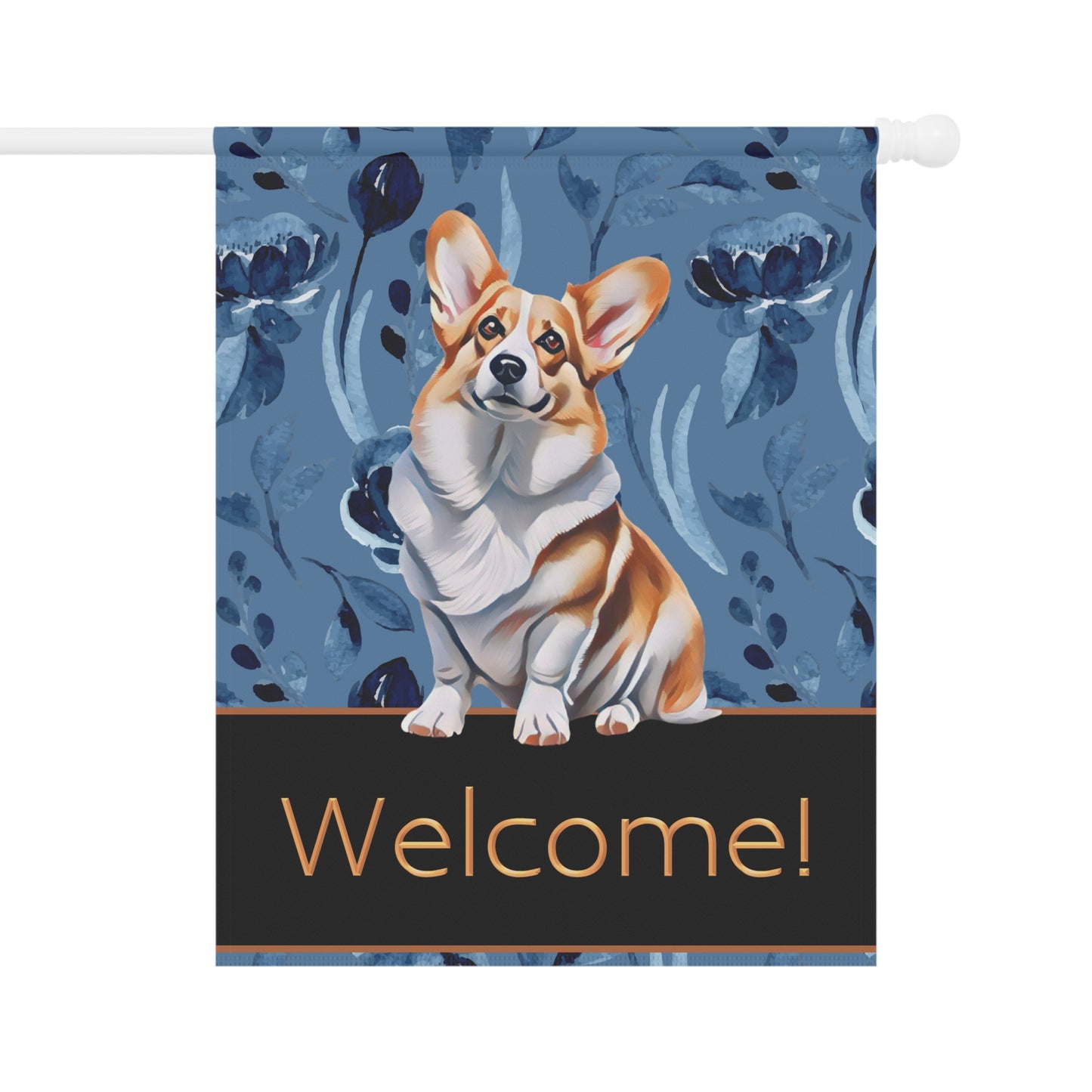 Corgi on Blue Welcome 2-Sided Garden & House Flag/Banner