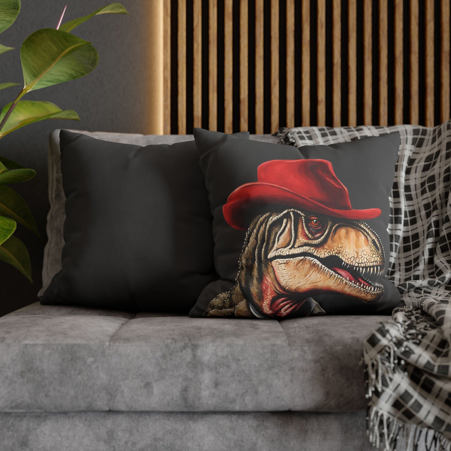 Red Hat T-Rex Square Poly Canvas Pillowcase