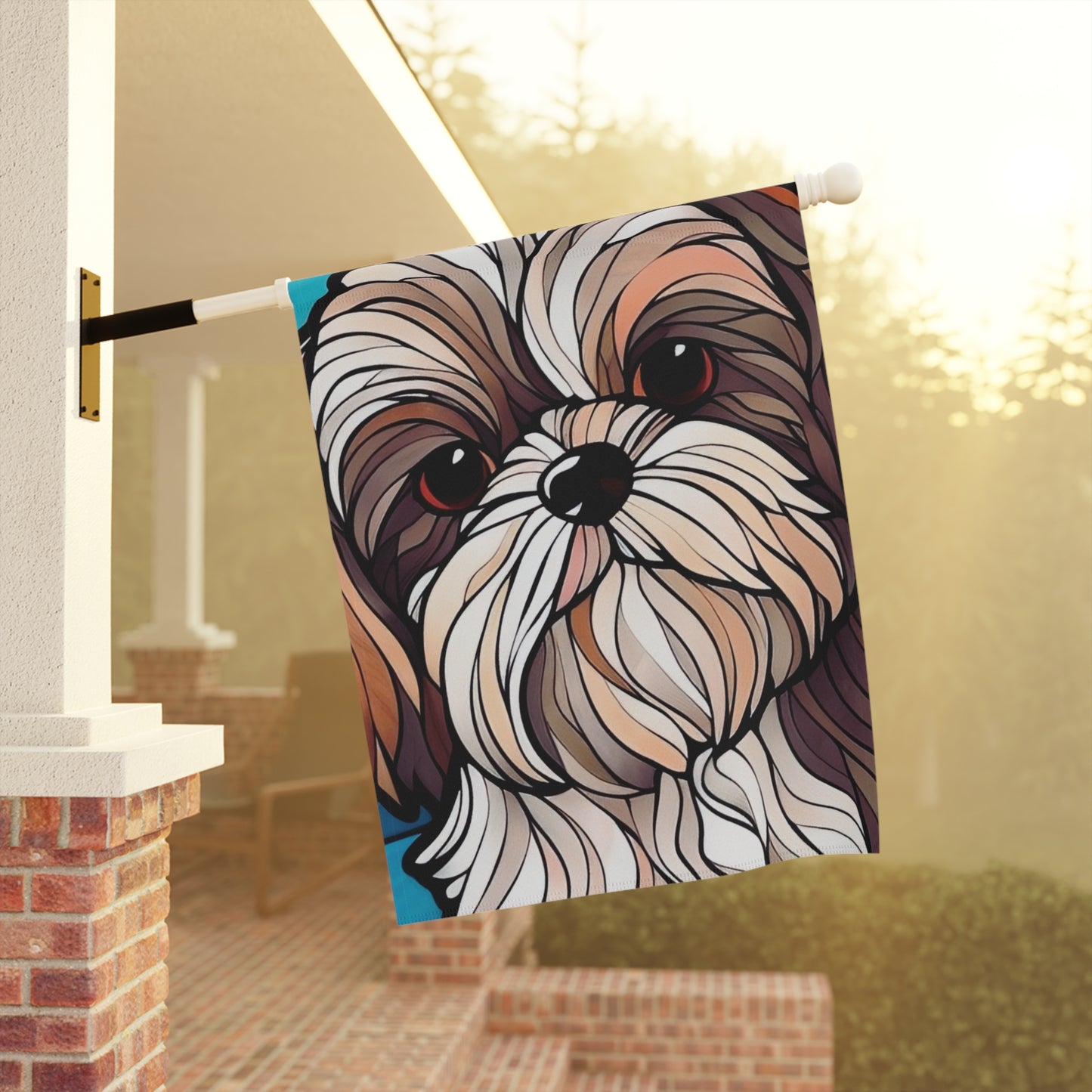 Shih Tzu Face Stained Glass Look 2-Sided Garden & House Flag/Banner