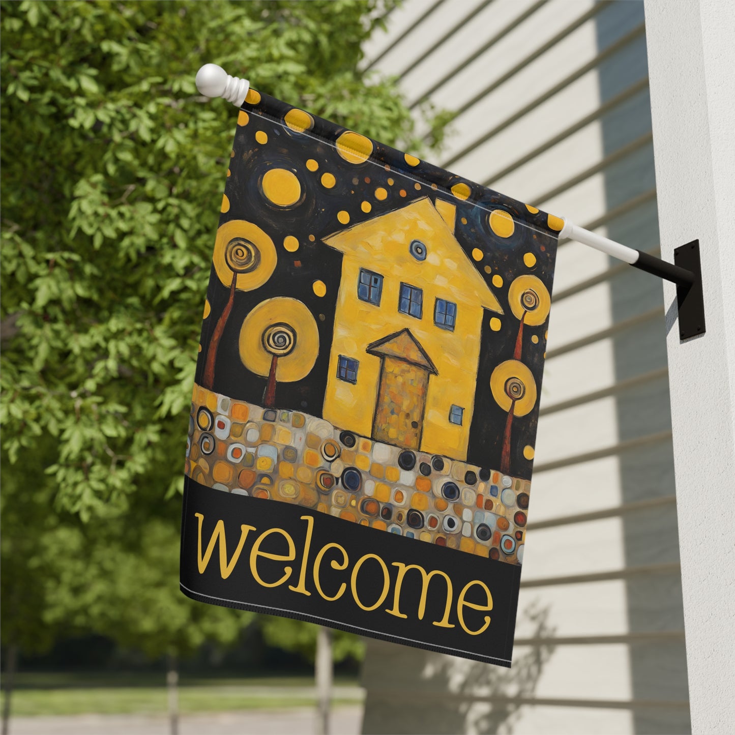 Yellow House Welcome 2-Sided Garden & House Flag/Banner