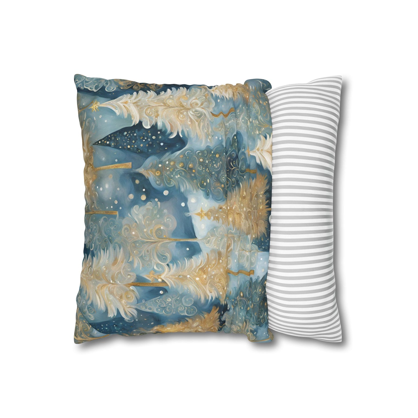 Blue & Cream Trees Square Poly Canvas Pillowcase