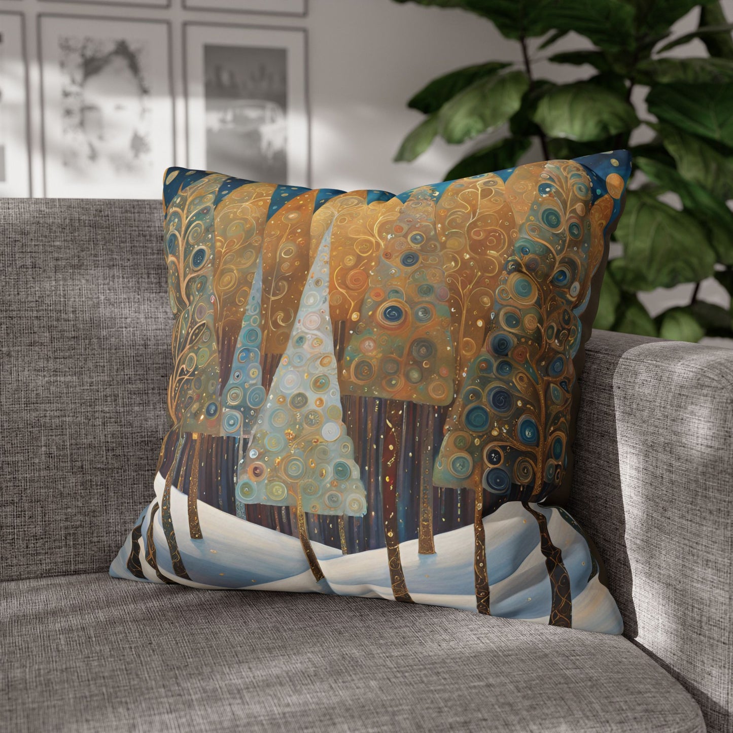 Christmas in the Forest Square Poly Canvas Pillowcase