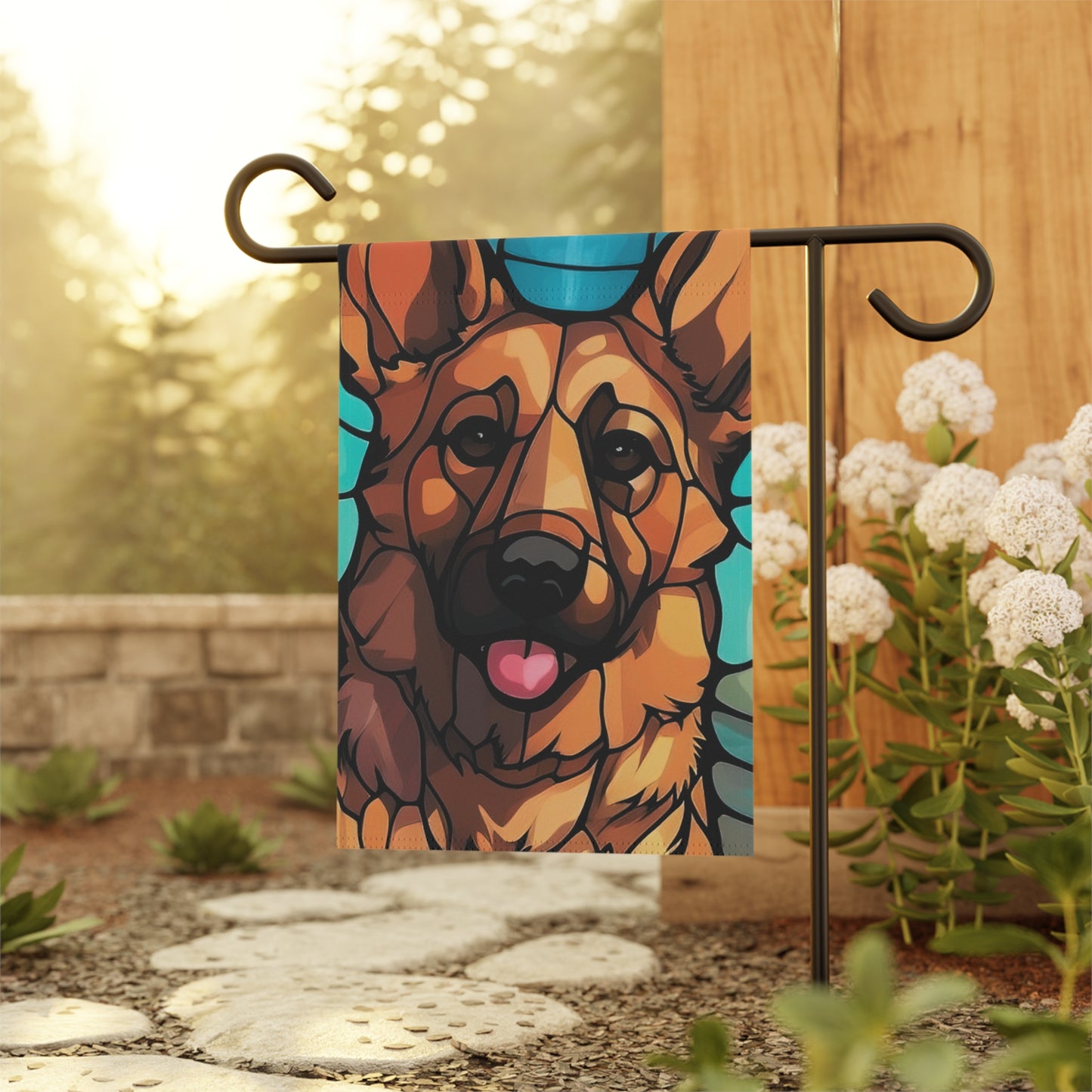 German Shepherd Face Stained Glass Look 2-Sided Garden & House Flag/Banner