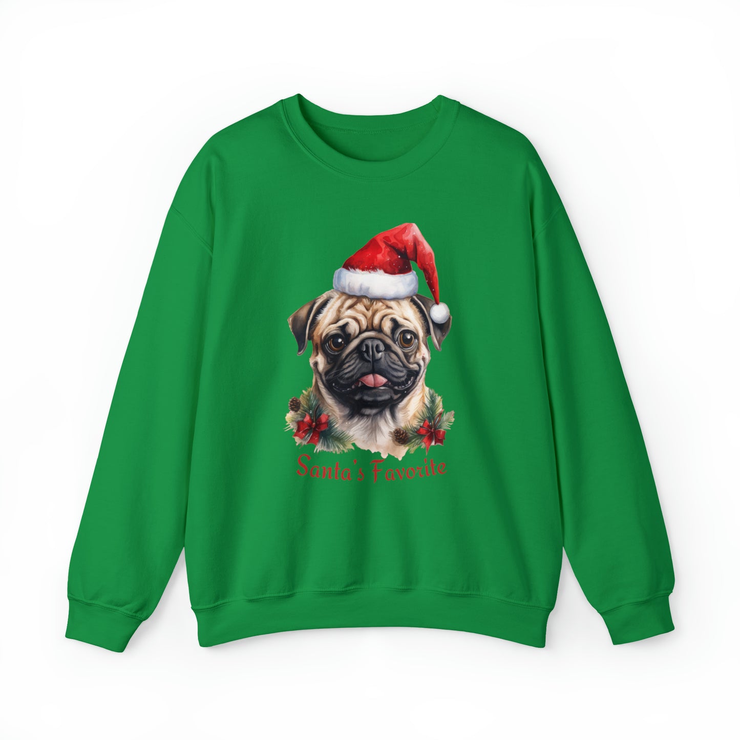 Santa's Favorite Pug in Santa Hat Unisex Heavy Blend™ Crewneck Sweatshirt