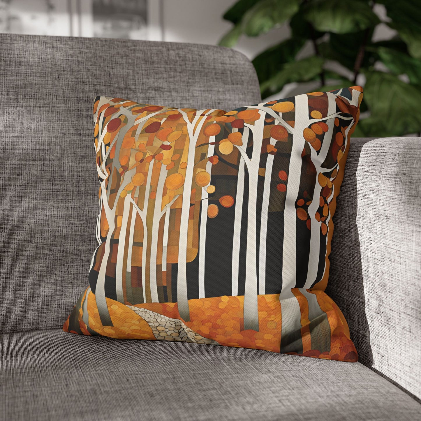 Autumn Path Square Poly Canvas Pillowcase