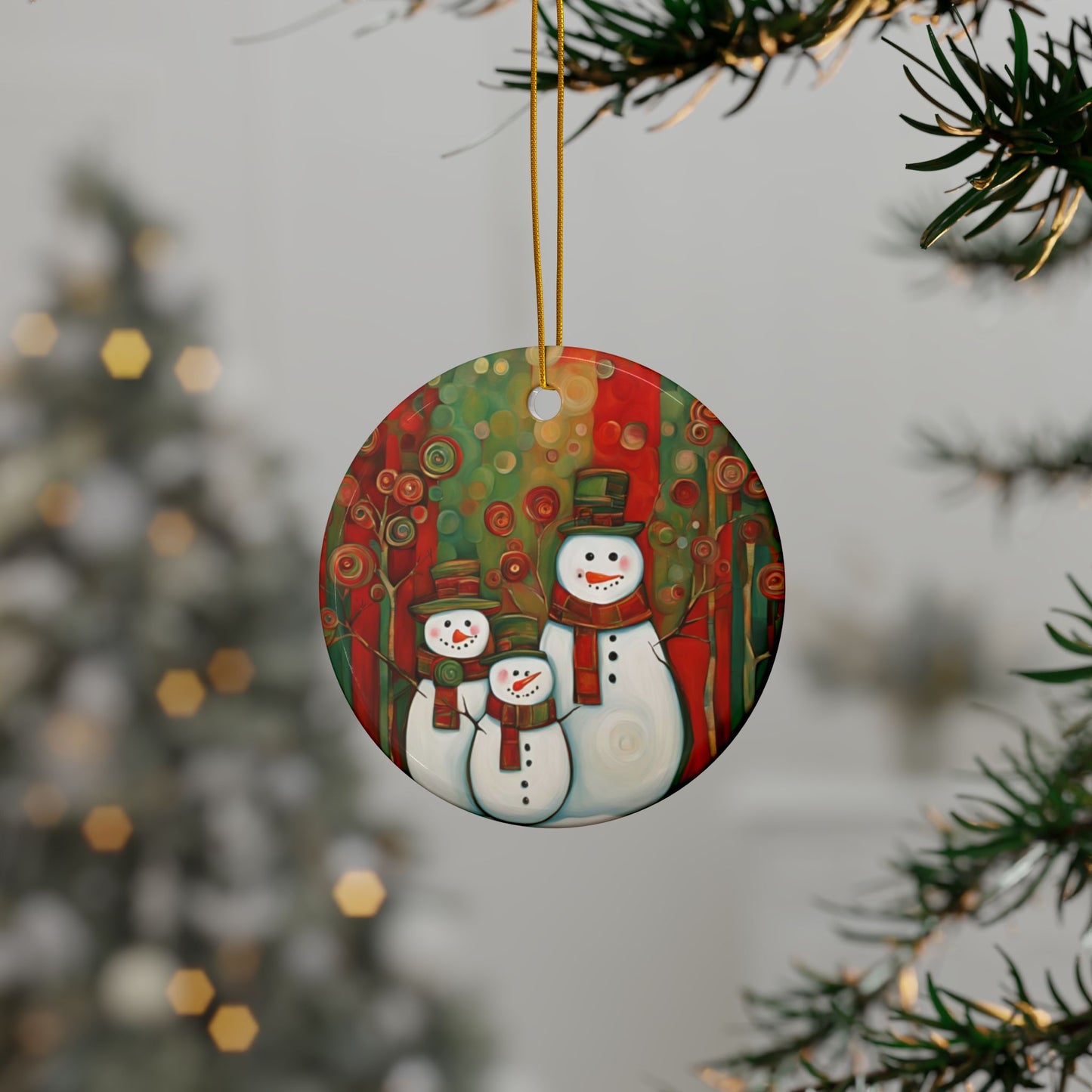 Snowman Family 3" Ceramic Ornaments, 2-Side Print, (1pc, 10pcs)