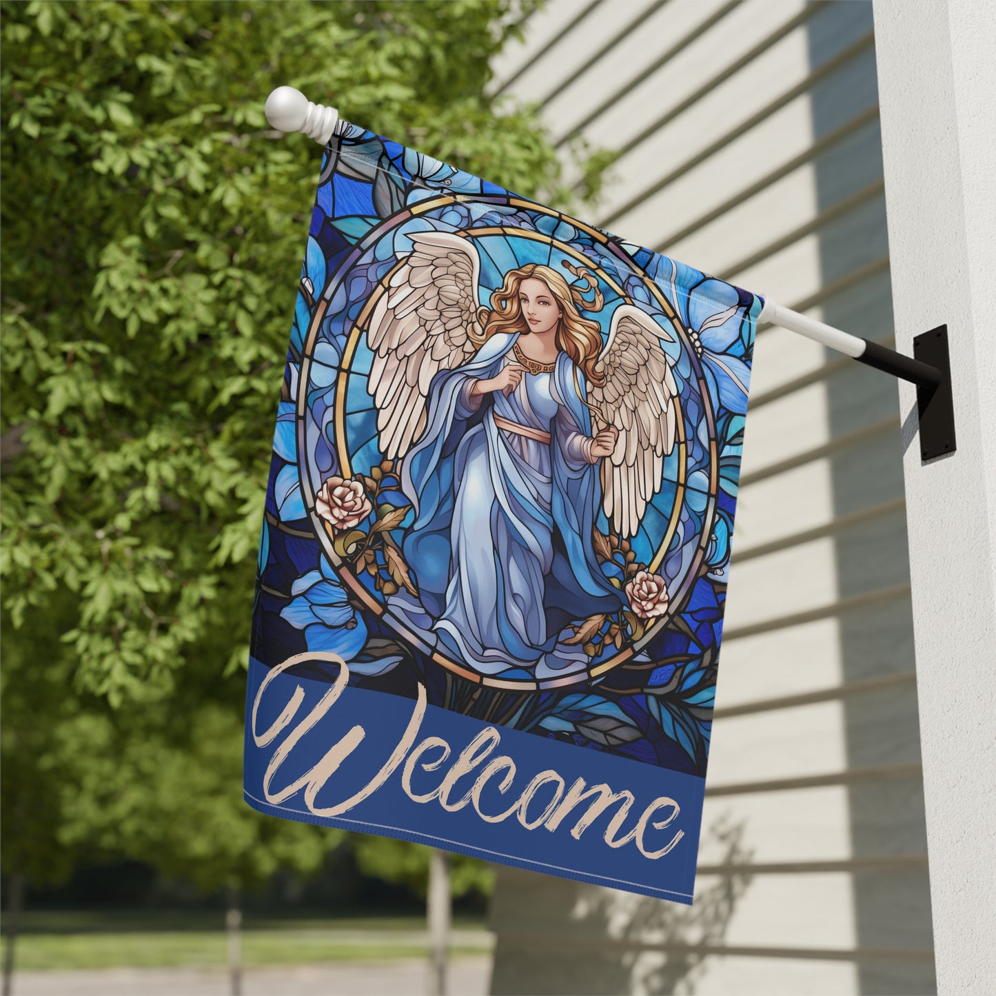 Blue Angel Floral Welcome Garden & House Flag/Banner