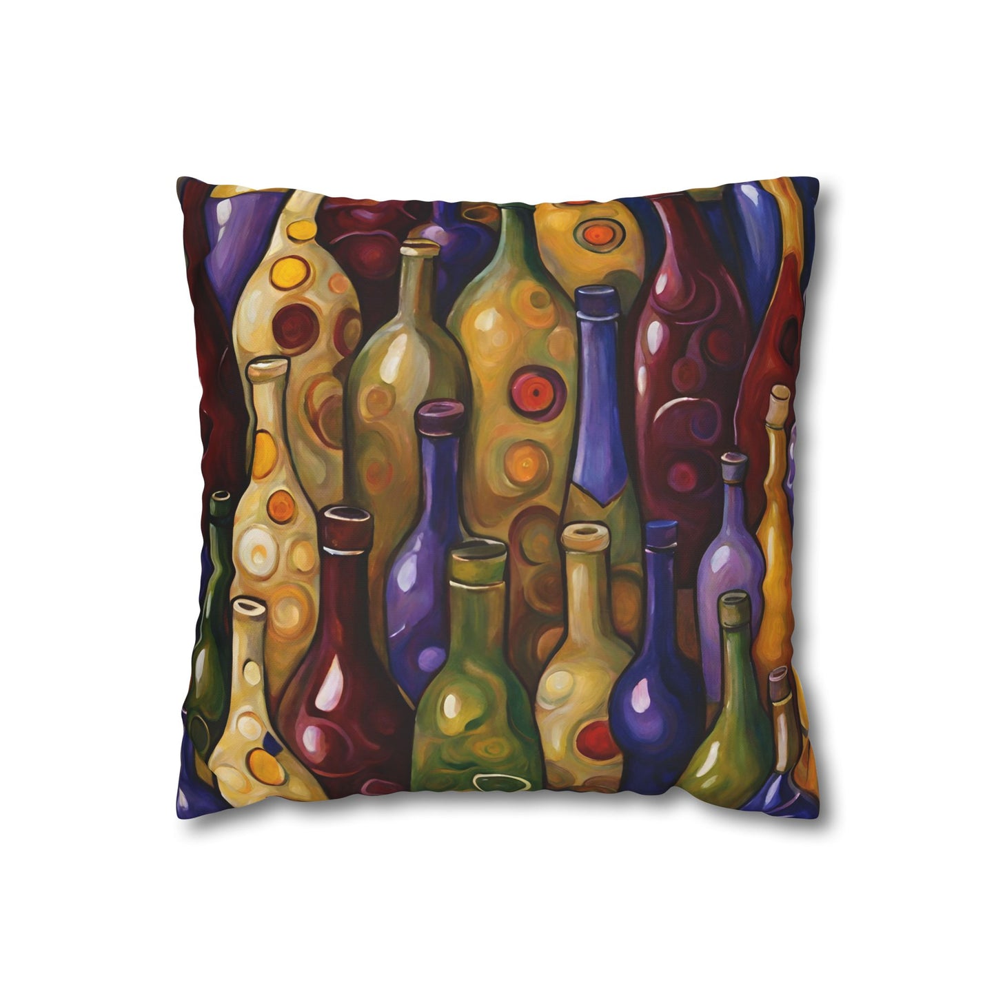 Wine Bottles Square Poly Canvas Pillowcase