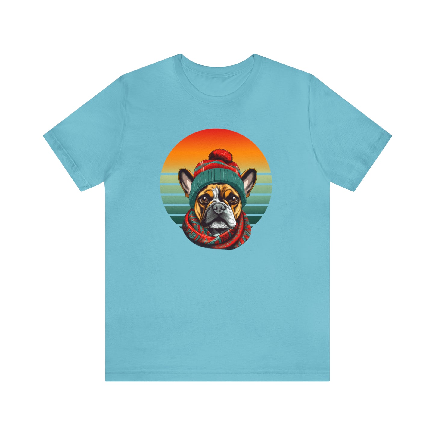 Retro French Bulldog in Hat & Scarf Unisex Jersey Short Sleeve Tee