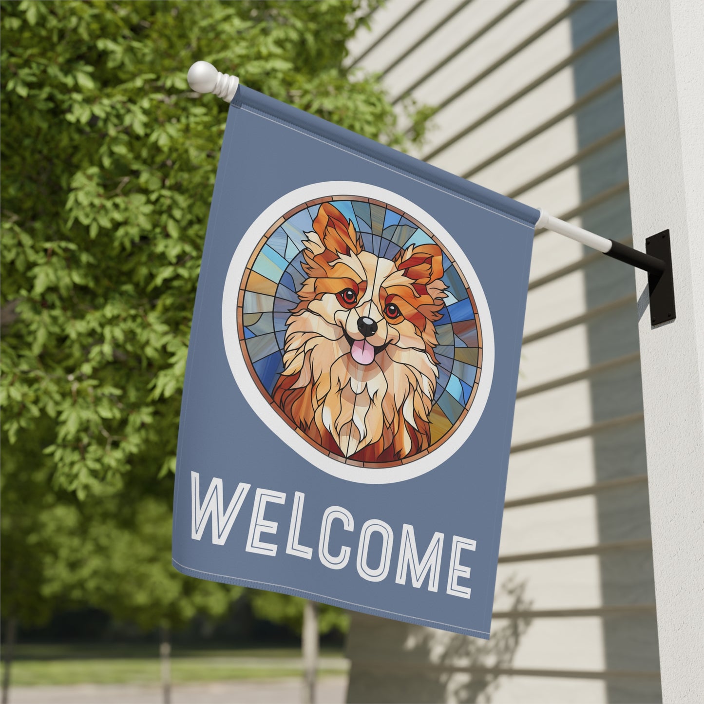 Pomeranian Welcome 2-Sided Garden & House Flag/Banner