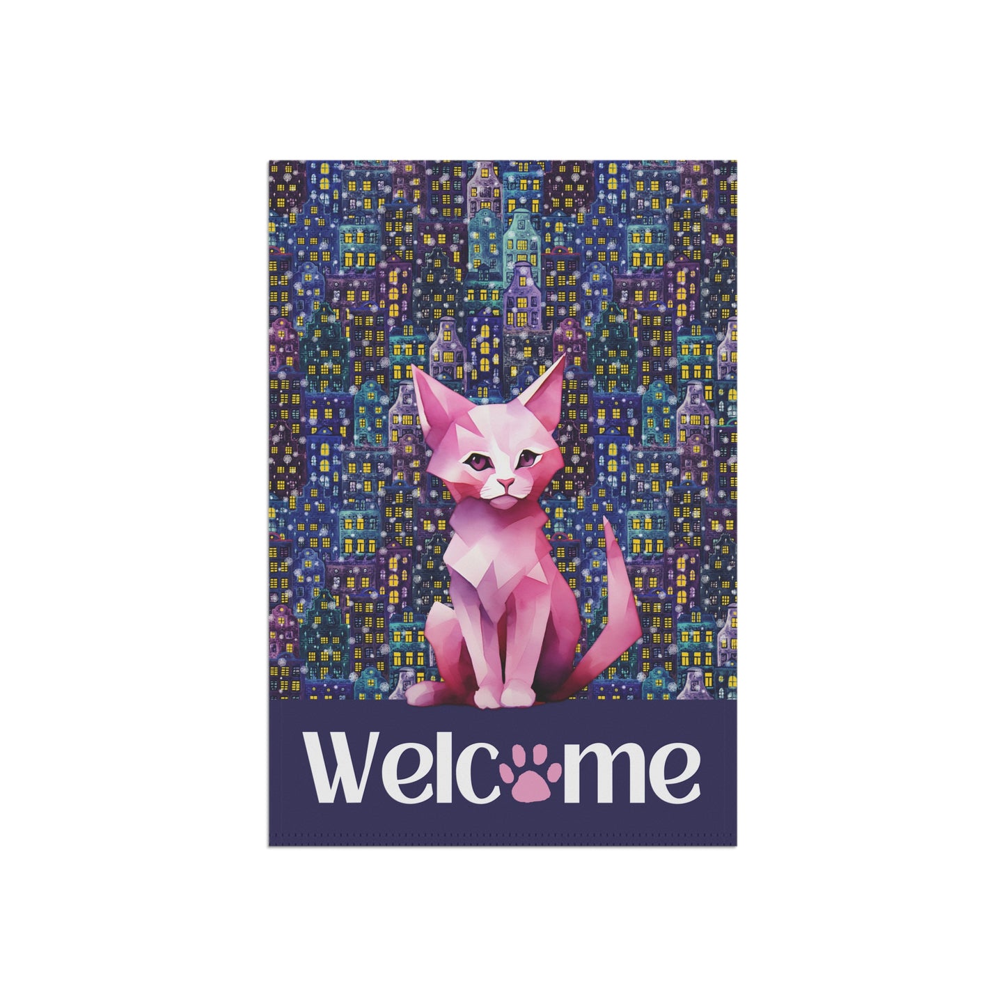 Pink City Cat Welcome 2-Sided Garden & House Flag/Banner