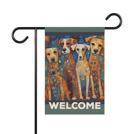 Canine Quartet Welcome 2-Sided Garden & House Flag/Banner