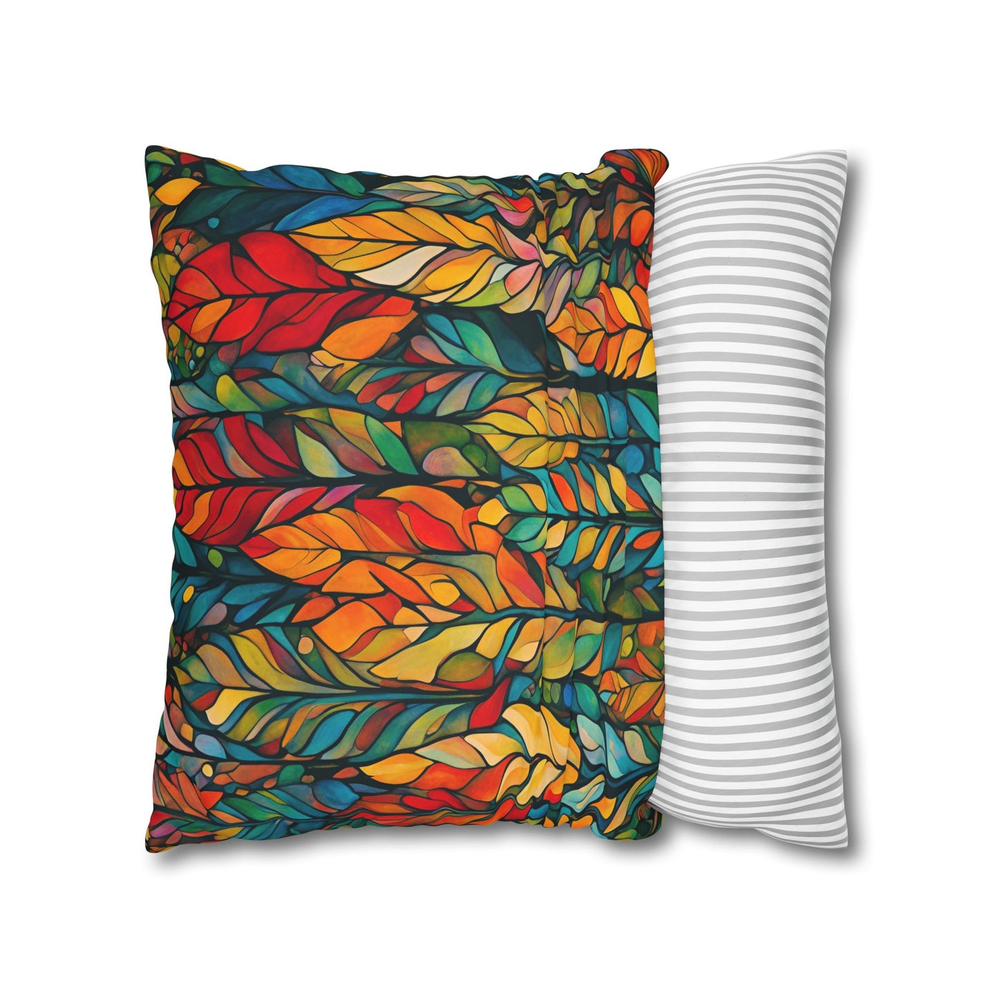 Feathered Foliage Square Poly Canvas Pillowcase