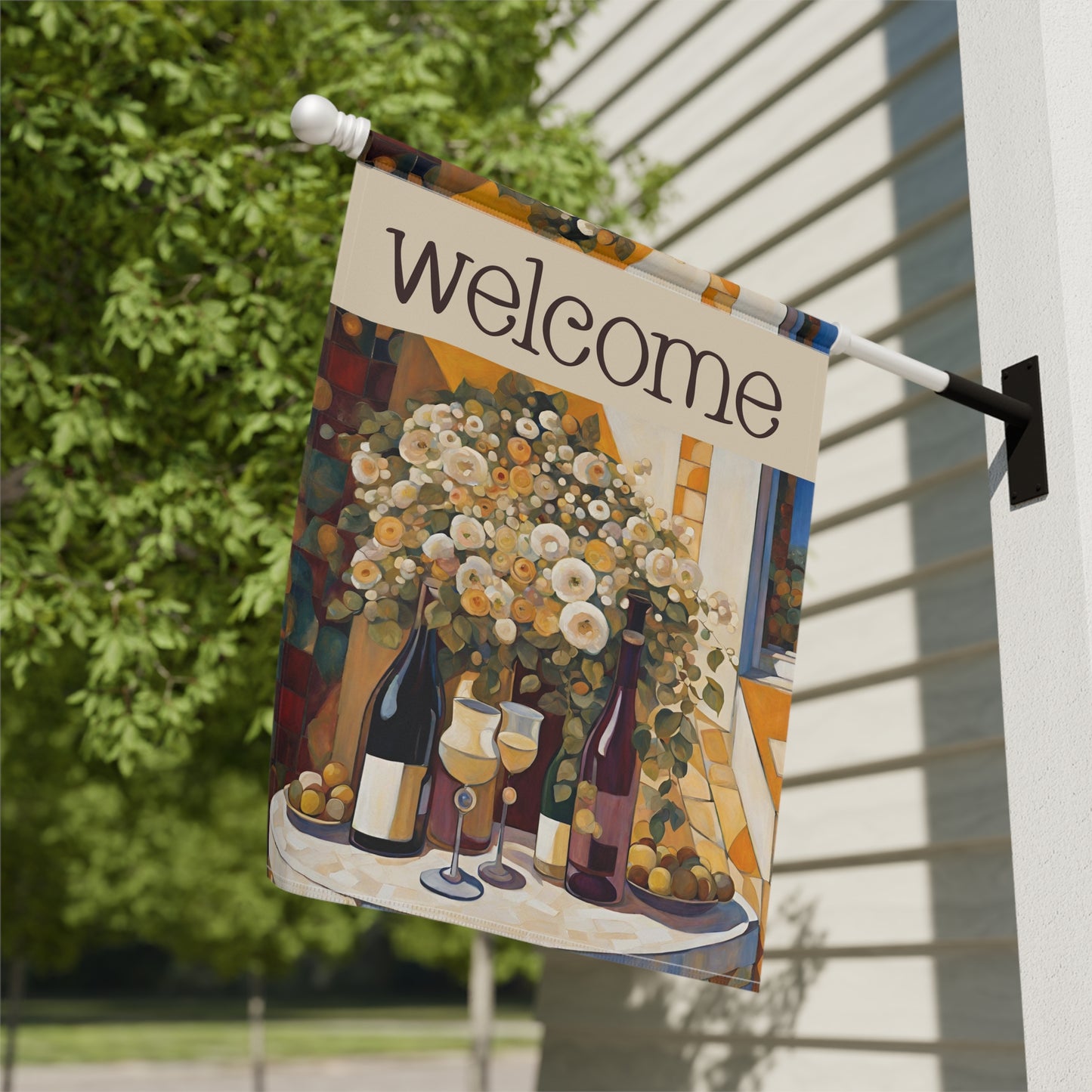 Wine on the Patio Welcome 2-Sided Garden & House Flag/Banner