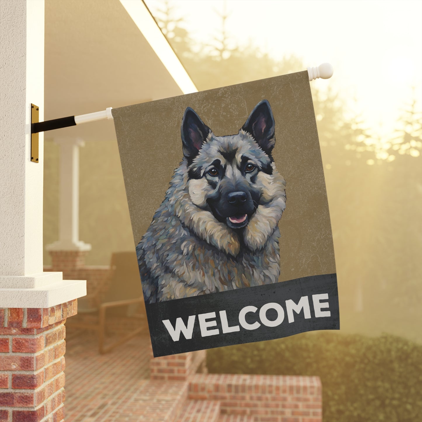 Norwegian Elkhound Welcome 2-Sided Garden & House Flag/Banner