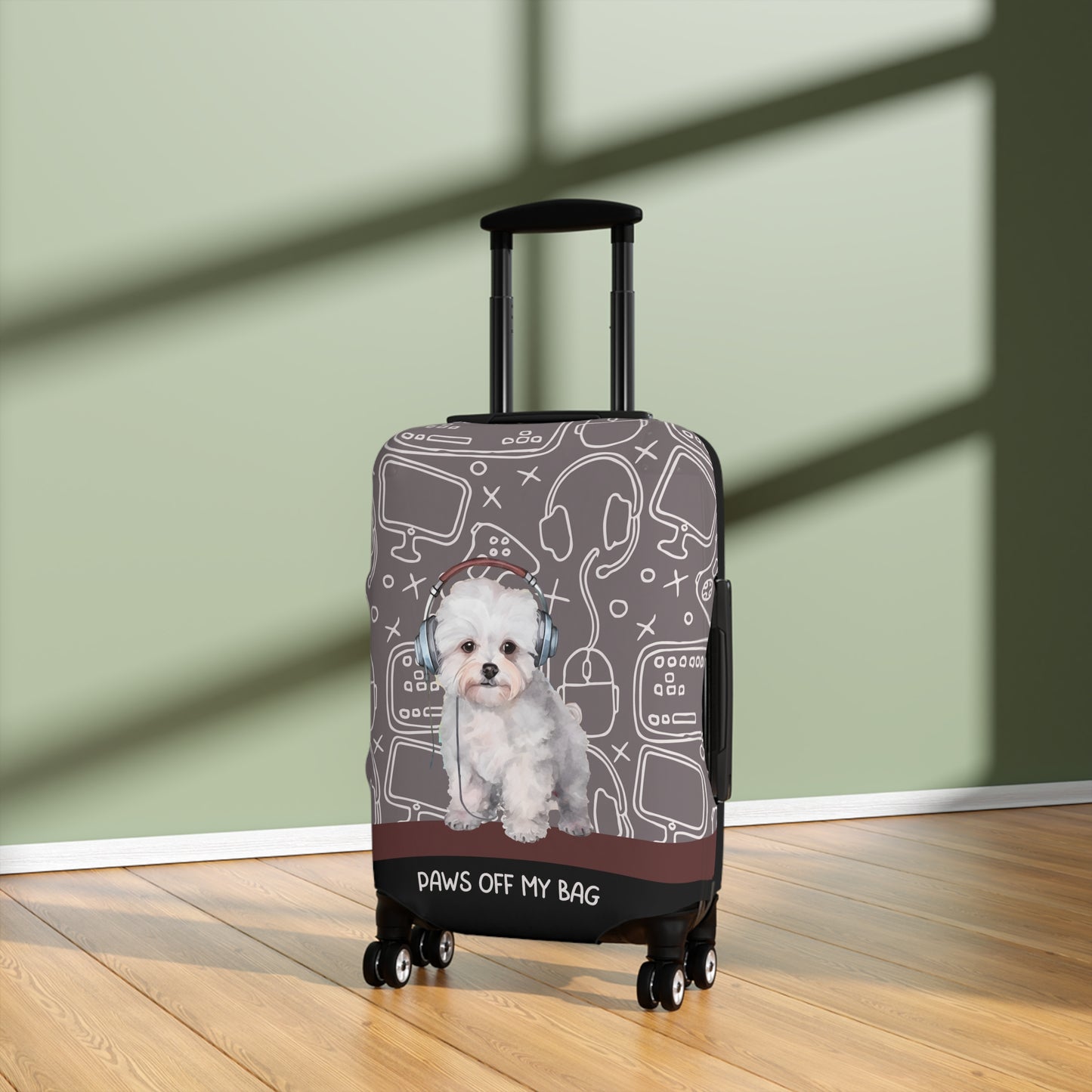 Bichon Frise in Headphones Paws Off My Bag Luggage Cover