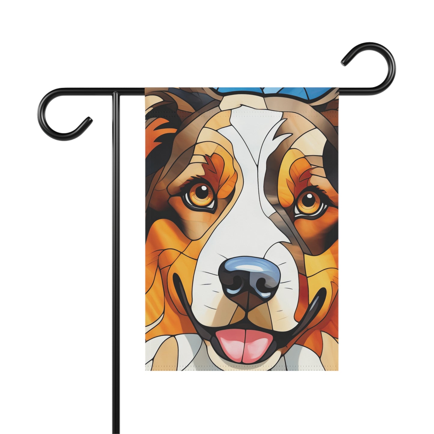 Australian Shepherd Face Stained Glass Look 2-Sided Garden & House Flag/Banner