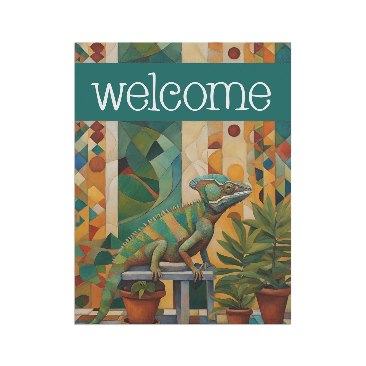 Chameleon Welcome 2-Sided Garden & House Flag/Banner