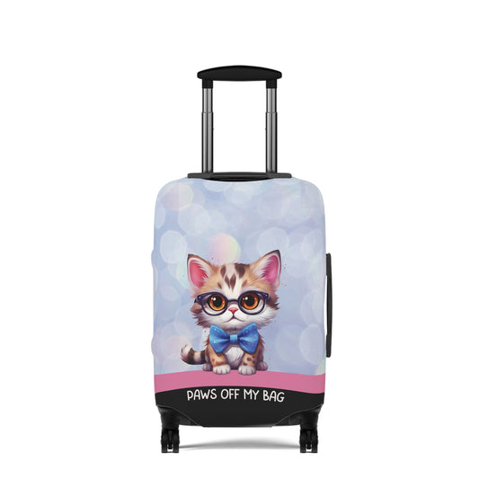 Kitten in Glasses & Blue Bow Tie Paws Off My Bag Luggage Cover