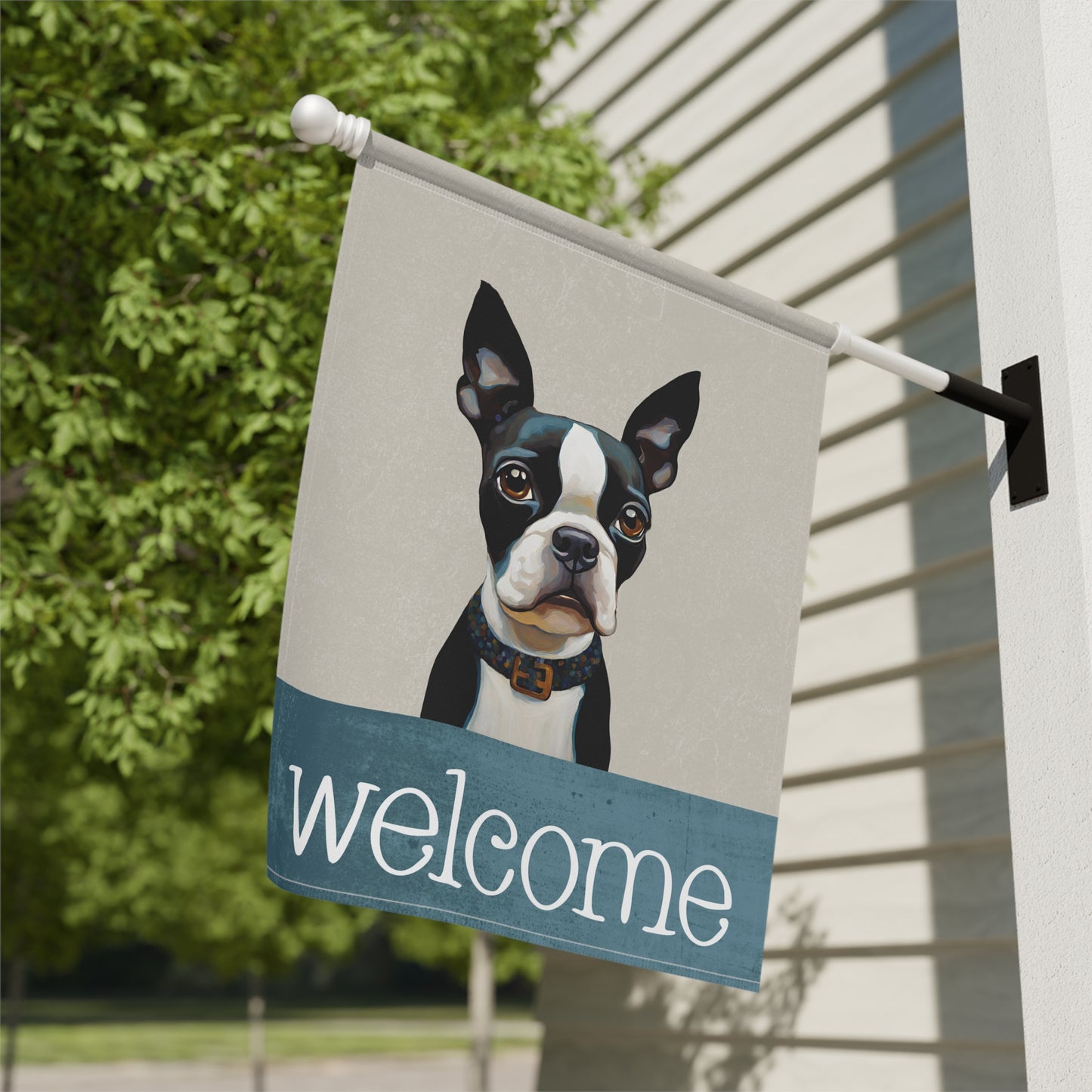 Boston Terrier Welcome 2-Sided Garden & House Flag/Banner