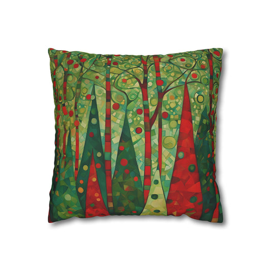 Klimt Style Christmas Trees Square Poly Canvas Pillowcase