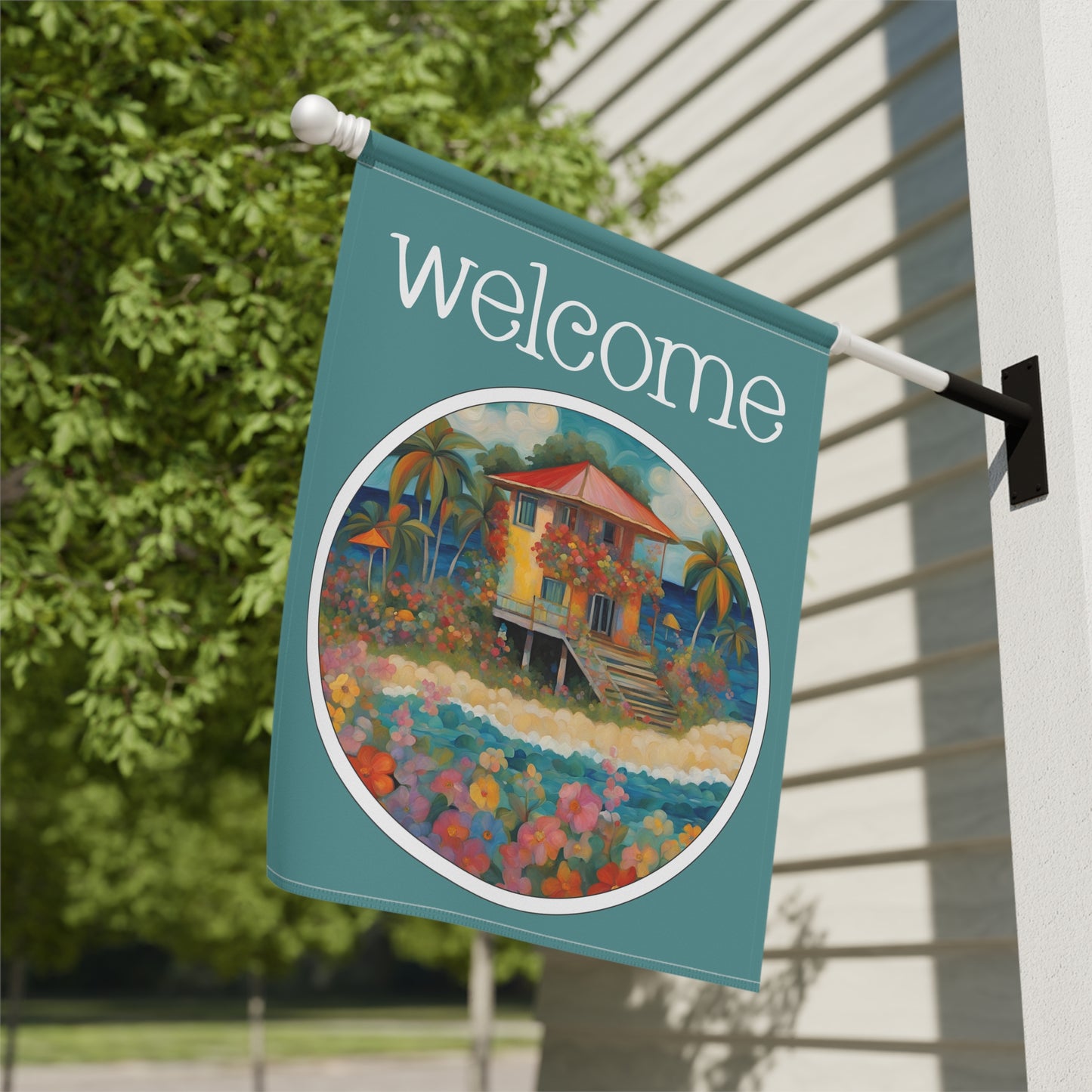 Beach Bungalow Welcome 2-Sided Garden & House Flag/Banner